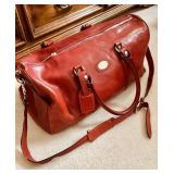 Large burgundy, leather overnight bag, suitcase,