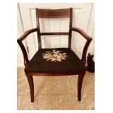 Antique inlaid wood armchair, with a cross