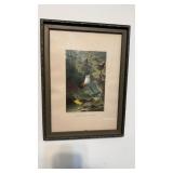 Antique framed chromolithograph of birds in the