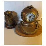 Copper brass divers helmet table clock, copper