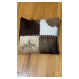 Vintage pony hair, hide pillow with a cross