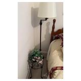 Black metal floor lamp, with a white shade, small