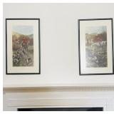 2 antique framed Foxhunt engravings, redcoat