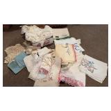 Antique linens, includes tablecloth, doilies,