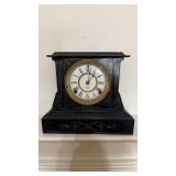 Antique Ansonia mantle clock, black metal case,