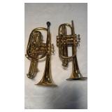 2 brass horns, one older, one marked Pan-American