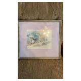 Framed original watercolor, two dogs, when