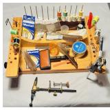 Vintage portable wooden fly tying station and