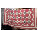 Antique, pink square and star pattern, quilt,