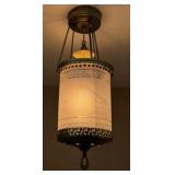 Early Brass & Glass Hanging Hall Oil Light Fixture