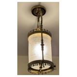 Antique Brass & Glass Hanging Hall Light Fixture