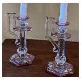 Pair of Enameled Glass Candle Holders