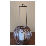 Vintage Painted Metal Wire Hanging Candle Holder