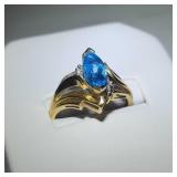 Fine 10K, Aqua Marine & Diamond Ladies Ring