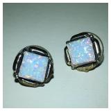 Vintage Sterling & Fiery Opal Pierced Earrings