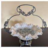 Antique Silver Plate & Art Glass Brideï¿½s Basket