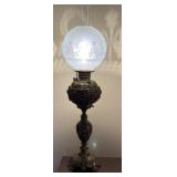 Antique Reticulated Brass Kerosene Parlor Lamp