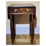 Fine Sheraton Mahogany 1 Drawer Drop Leaf Stand