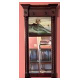 Antique Sheraton Mahogany Mirror w/ Eglomise Panel