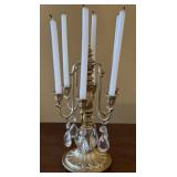 Vintage 6 Silver Plated Arm Candelabrum w/ Prisms