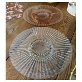 2 Round Depression Glass Trays - Clear & Pink