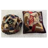 2 Pillows Made From Crazy Quilt Remnants