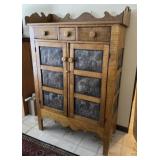 Fine Strong Tiger Maple & Pierced Tin Pie Cupboard