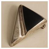 Vintage Modernist Sterling & Onyx Pin