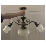 Early Electric Brass & Glass Hanging Fixture