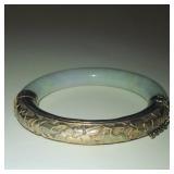 Fine Vintage Jade & Silver Asian Orchid Bracelet