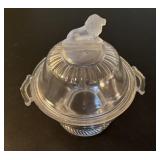 Antique Frosted Lion Covered Pattern Glass Bowl