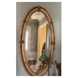 Antique Beveled Glass Oval Hanging Mirror