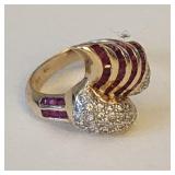 Vintage 14K, Diamond & Ruby Cocktail Ring