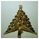 Vintage "Pell" Signed Gold Tone Christmas Tree Pin