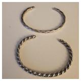 2 Vintage Twisted & Hammered Silver Cuff Bracelets