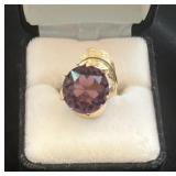 Fine 14K Carved Yellow Gold & Amethyst Ring