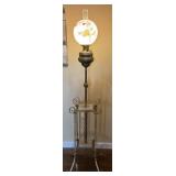 Antique Glass & Alabaster Kerosene Piano Lamp