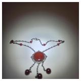 Antique Carnelian & Silver Plated Brass Necklace
