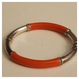 "Milor" Signed Sterling & Coral Colored Bracelet