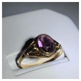 Fine 10K Gold & Oval Cut Amethyst Ring