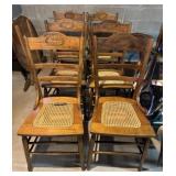Set of Six Antique Pressed-Back Caned Seat Chairs