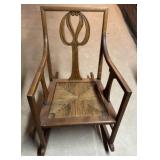Antique Art Nouveau Oak Rocking Chair with Arms