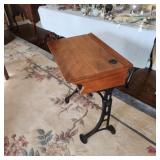 Antique School Desk Maple & Iron with Inkwell