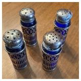 4 Cobalt Blue & Sliver Plate Shakers