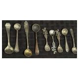 9 Sterling & 835 Silver Salt Spoons Various Makers