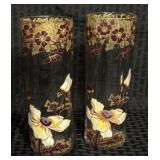 Rare Pair of Art Nouveau Enameled Glass Vases