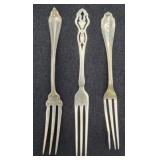 3 Antique Sterling Strawberry Forks-Various Makers