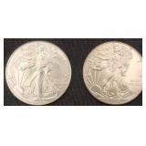 2 Silver Eagles - 2019 & 2022 - Brilliant UNC