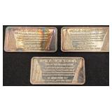 3 Vintage .999 pure silver Ingots - 1oz. each