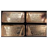 4 Vintage .999 pure silver Ingots - 1oz. each
